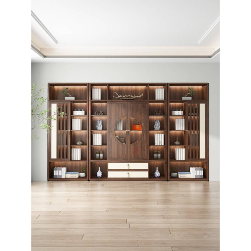 新款全屋家具定制新中式书架书柜组合博古架满墙家用书房展示柜餐-图0