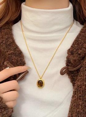 新加坡chomelkinsey美拉德虎眼石项链女轻奢小众高级感2025毛衣链