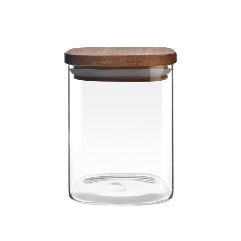 2024款高硼硅玻璃密封罐厨房收纳罐杂粮储物罐方形相思木盖玻璃罐 - 图3