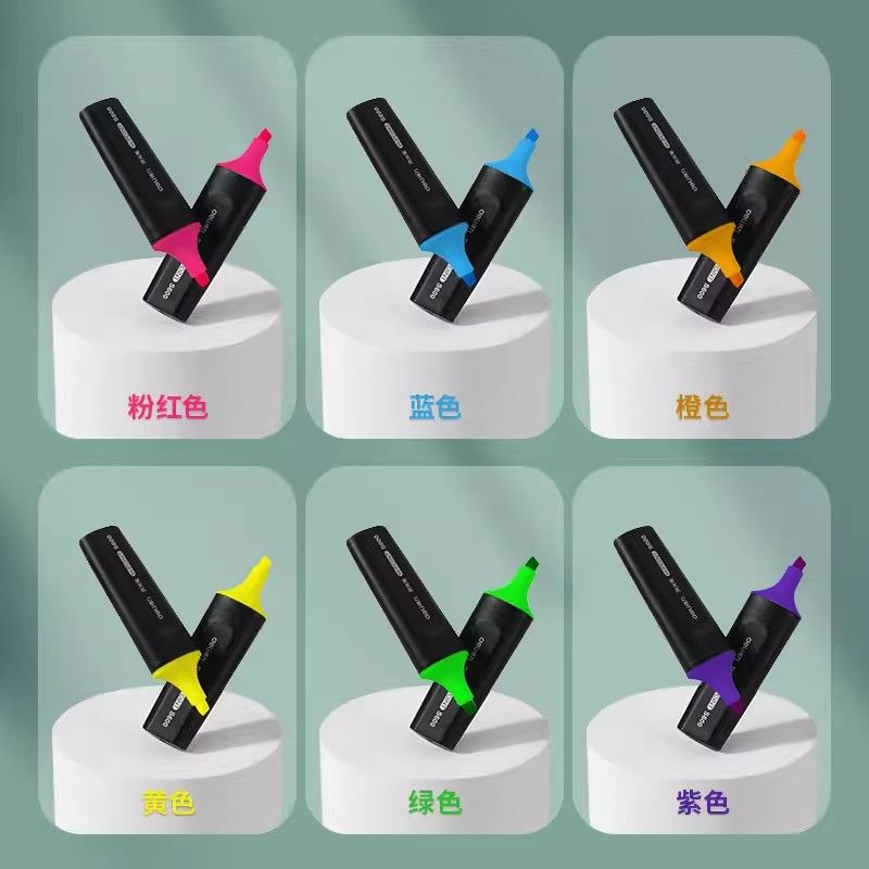 得力S600荧光笔彩色醒目标记笔扁粗头红橙黄绿蓝紫6色套装学生用糖果色粗划重点知识标注日常办公记号笔鲜艳 - 图0