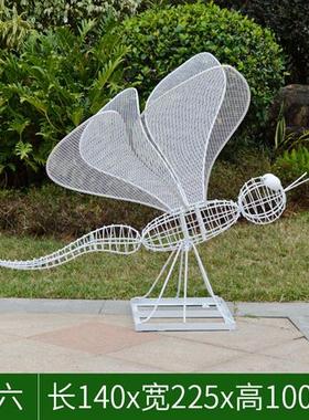 户外不锈钢铁艺镂空蝴蝶园林景观仿真蜻蜓雕塑小区草坪售楼部摆件