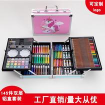 2023 new spot 145 pieces double layer aluminum case paintbrush suit children watercolor pen painting fine art suit gift box