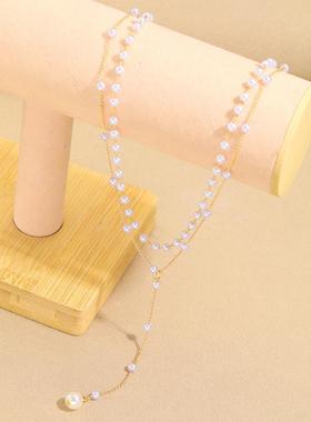 Pearl tassel double layered necklaceY型珍珠流苏双层项炼叠戴