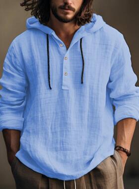 Cotton Linen Shirt Hoodie Long Sleeve Hoodie MEN