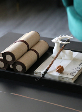 精选新中式卷轴书卷笔托假书托盘组合摆件客厅茶几书房样板间软装