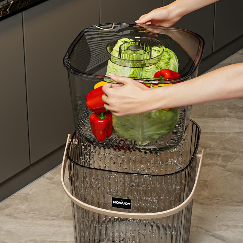 厨余 余垃圾桶轻奢家用带盖子手提湿垃圾桶厨房垃圾干 干湿分离过 - 图0