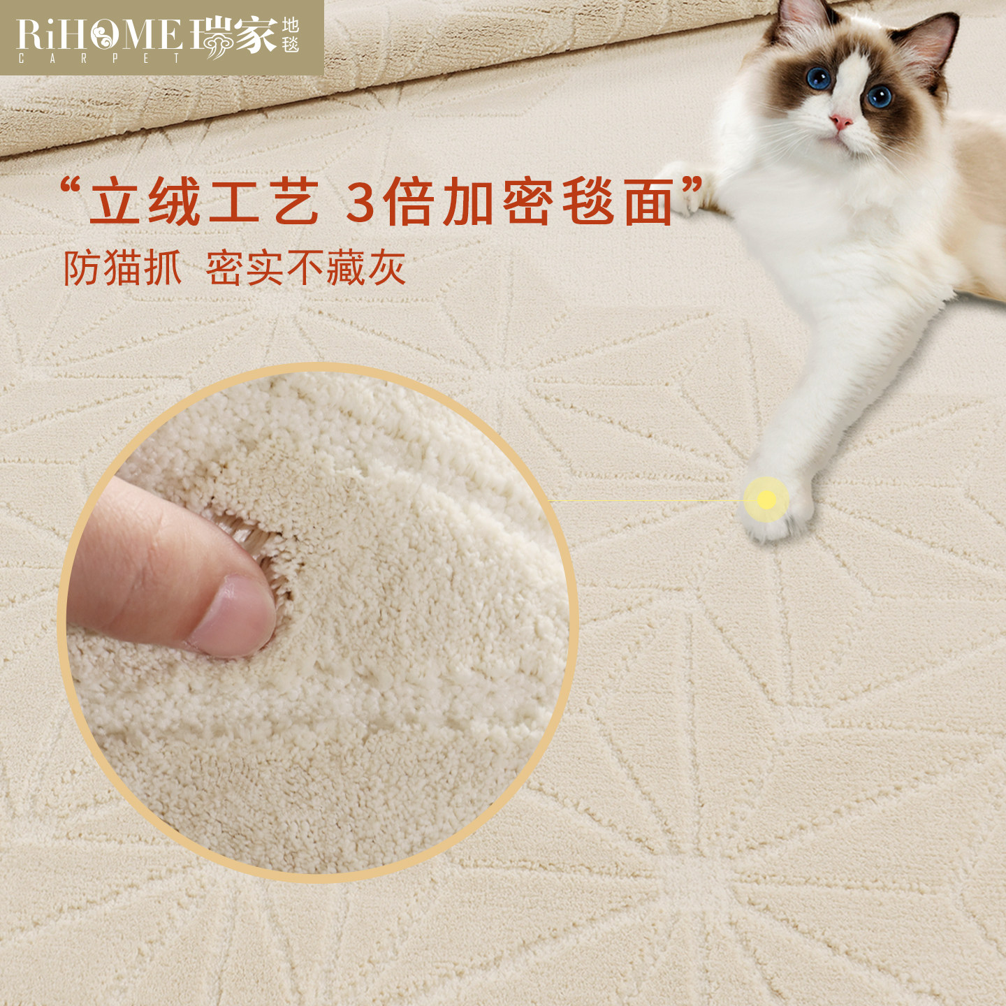瑞家原创设计奶油风客厅卧室地毯立体高级感现代简约沙发地毯超柔