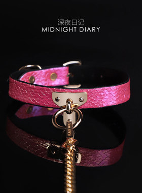 Midnight Diary原创蛇纹高端皮质项圈T字颈环choker项链k9牵引绳