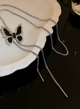 暗黑风镶钻蝴蝶流苏项链女轻奢小众百搭锁骨链个性气质高级感项饰