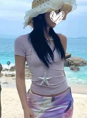 美式复古辣妹海星吊坠项链海边度假风长款颈链甜酷时尚夸张毛衣链