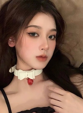 纯欲蝴蝶结铃铛项链女颈带脖子项圈配饰颈链链子choker性感颈圈