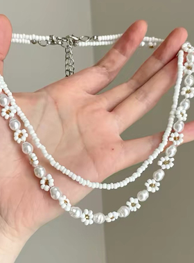 碎碎念~法式小清新双层白色珍珠项链女高级感文艺百搭叠戴锁骨链