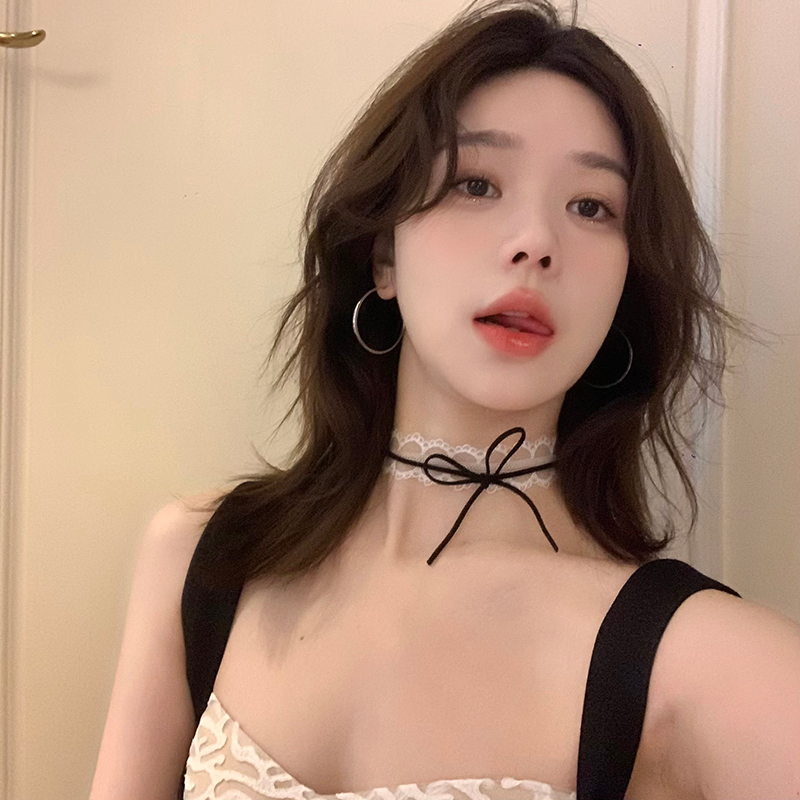 纯欲辣妹蕾丝蝴蝶结choker颈链女项链配饰锁骨链颈带气质脖子配饰 - 图0
