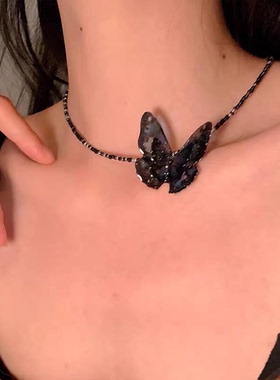 蝶乐园热缩片复古串珠蝴蝶项链y2k辣妹千禧涩谷颈链新款潮原宿风