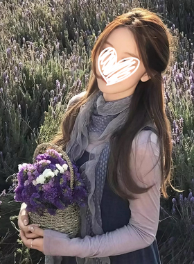 藤井树同款灰蓝色波点蕾丝边丝巾女木耳边长款围巾川西穿搭披肩