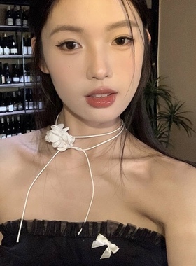 暗夜玫瑰系带choker气质颈链项链女轻奢小众设计感高级甜酷锁骨链