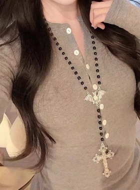 哥特少女锁骨链蝙蝠十字毛衣链y2k项圈lolita甜酷辣妹项链配饰品