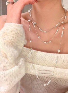世家千金~满天星多层珍珠项链女轻奢高级叠戴毛衣链气质大气配饰
