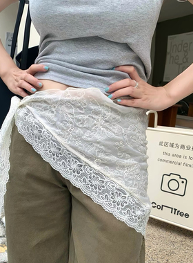 法式蕾丝三角巾叠穿田园风腰带裙帘甜美网纱腰巾屁帘两用头巾配饰
