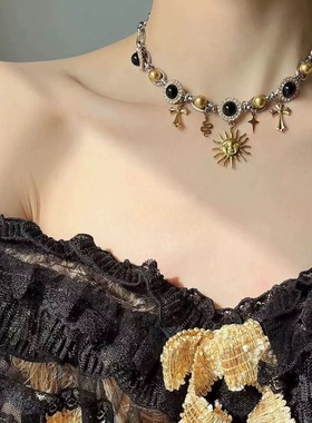 美杜莎黑金choker十字架项链女ins复古vintage潮酷个性设计感项饰