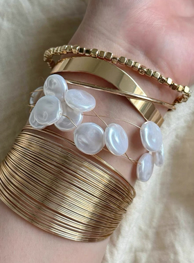 Vintage中古金色叠戴手镯女轻奢高级感手链手环复古小众夸张手饰