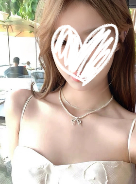 小米珠珍珠项链颈链双层叠戴蝴蝶结锁骨链女2026新款爆款轻奢小众