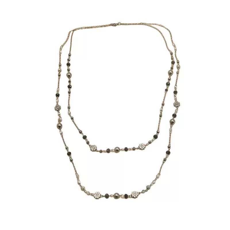 复古辣妹做旧串珠长款项链双层叠戴波西米亚民族风彩色花小众颈饰 - 图3