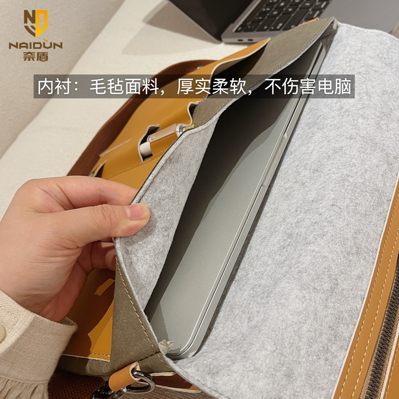 naidun奈盾手提电脑包适用华为matebook14寸苹果Macbookr牛皮纸防水通勤减震笔记本电脑包新款