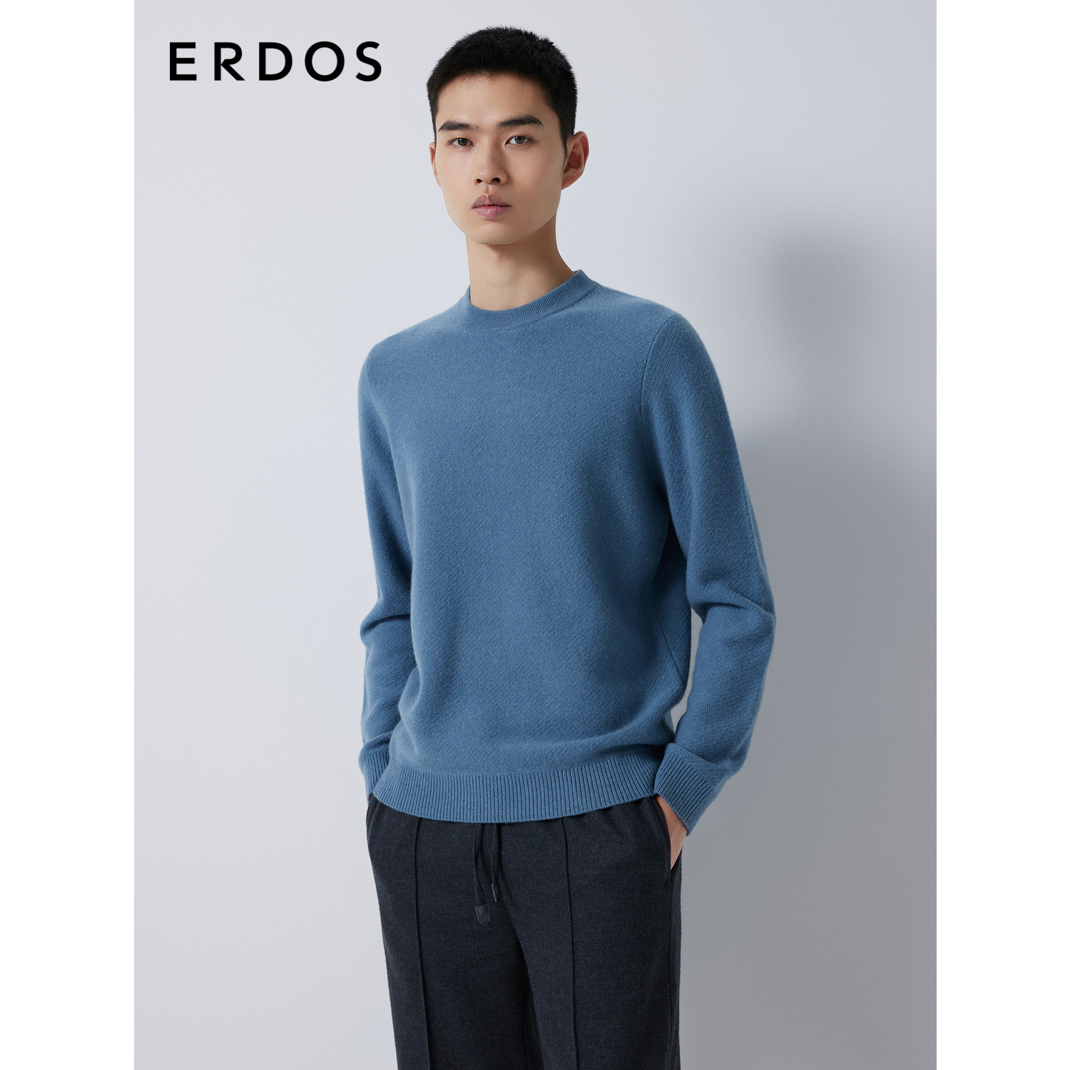 ERDOS 男装羊绒衫早秋圆领纯色翻花微弹厚款百搭针织衫,淘宝优惠券,粉丝福利购,淘宝优惠卷