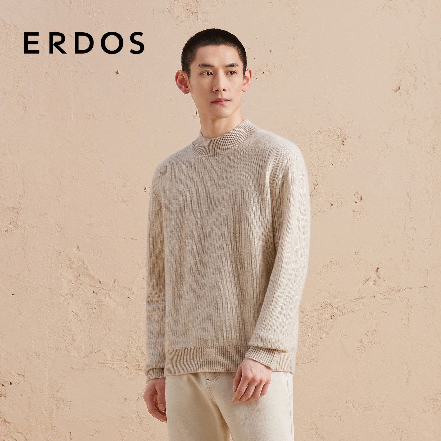 ERDOS 男装羊绒衫秋冬半高领微落肩翻花厚款保暖百搭,淘宝优惠券,粉丝福利购,淘宝优惠卷