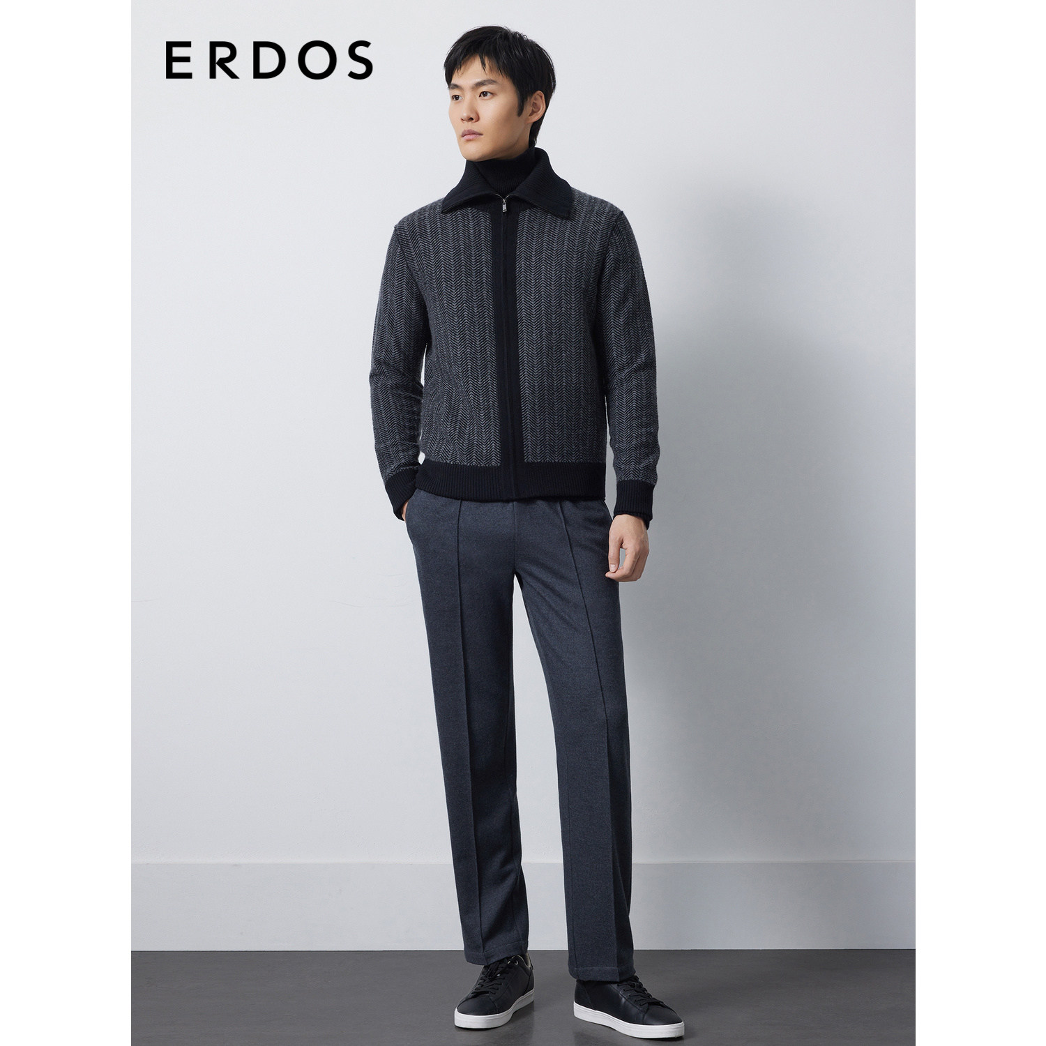 ERDOS 男装羊绒开衫外套秋冬高领拉链波浪图案轻运动羊绒衫,淘宝优惠券,粉丝福利购,淘宝优惠卷