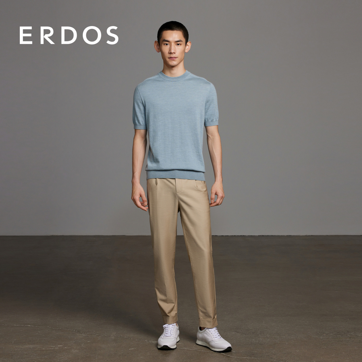 ERDOS 男装羊绒T恤春季款精纺圆领轻薄半袖套衫商务休闲,淘宝优惠券,粉丝福利购,淘宝优惠卷