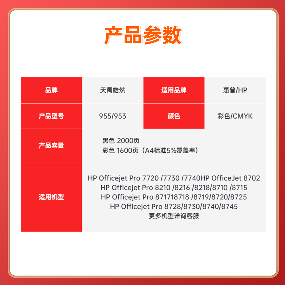 适用惠普HP955XL墨盒officejet 7740 8210 8216 8710 8720 7720-图0