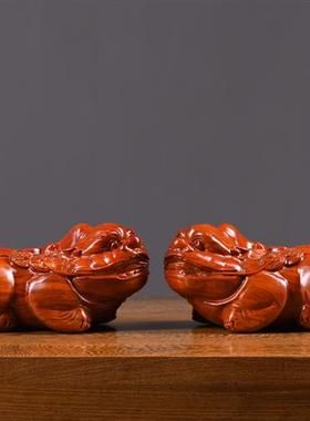 黑檀实木雕刻招财貔貅桌面摆件一对家居客厅电视柜装饰红木工艺品