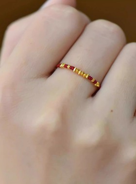 本命年招财红绳戒指女款手工编织