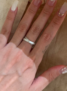 复古拉丝星芒双环戒指女小众