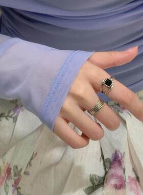 清冷感简约做旧黑色方形戒指女