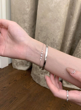 韩系极简风银色极细仿闪钻手链女