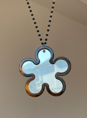 豹纹花朵镜子项链女款两面可戴