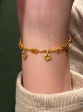 s925银四叶草手链女款轻奢小众精致高级感串珠碎金子新款盘缠手饰