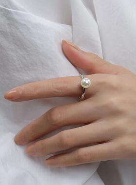 925纯银Fever同款仿珍珠戒指女轻奢小众素圈食指戒尾戒高级感指环