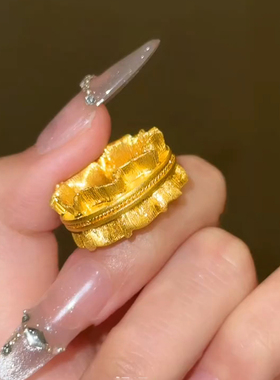 拉丝金色纹理宽面戒指女复古轻奢
