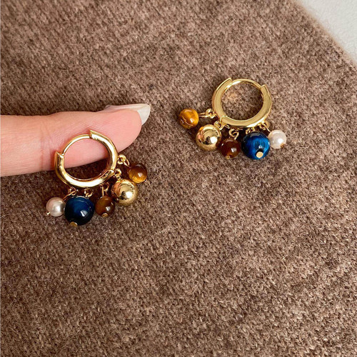 撞色串珠流苏耳环女新中式2025新爆款耳圈高级感轻奢小众气质耳饰 - 图2