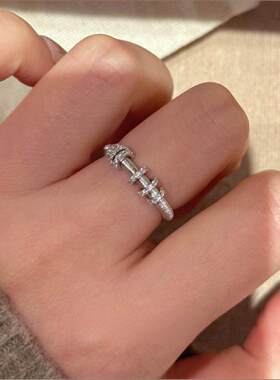 银色拉丝时来运转戒指女小众设计