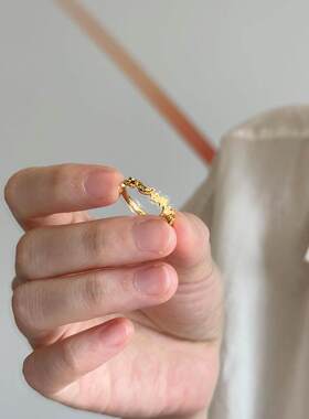 清冷感金色闪耀满天星月亮戒指女