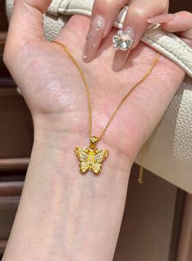 金色爆闪仿满钻镂空蝴蝶项链女