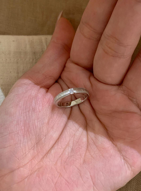 极简拉丝冰块方糖银色素圈戒指女