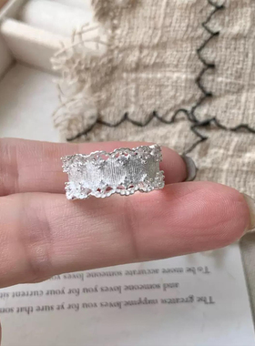 复古宫廷风银色蕾丝花边戒指錾刻花纹开口食指戒