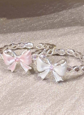 韩系甜美少女粉色蝴蝶结蕾丝戒指