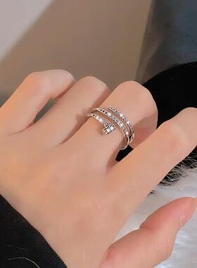 925纯银多层锆石钉子戒指小众设计甜酷辣妹风尾戒食指戒高级感ins
